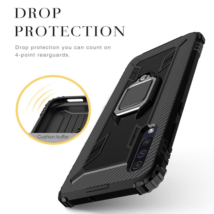 For Galaxy A50s Carbon Fiber Protective Case with 360 Degree Rotating Ring Holder