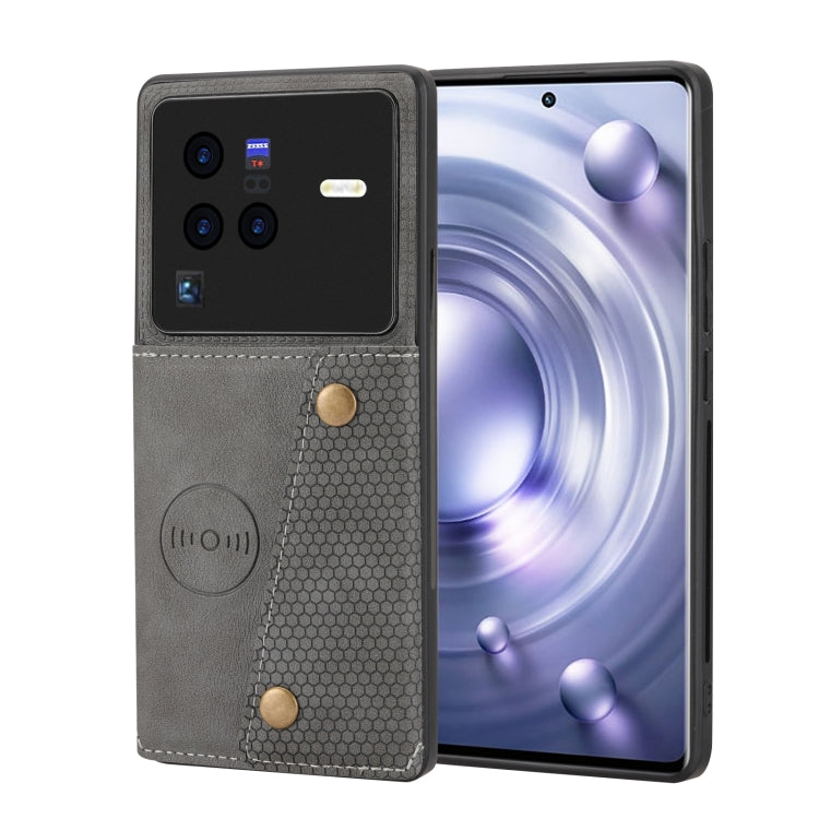 For vivo X80 Double Buckle Card Slots Magnetic Phone Case