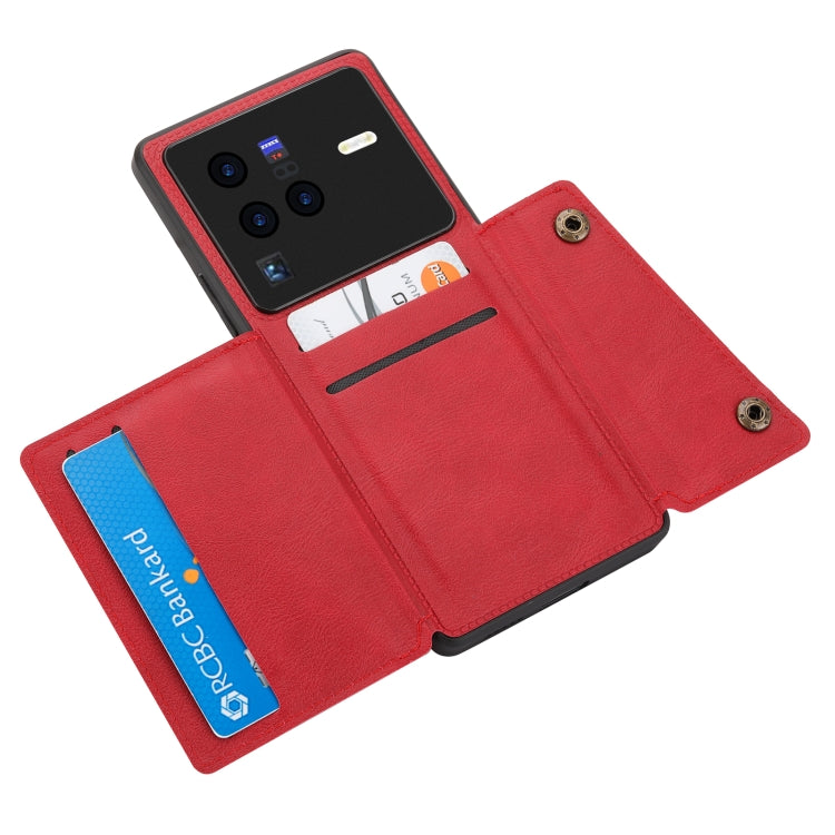 For vivo X80 Double Buckle Card Slots Magnetic Phone Case