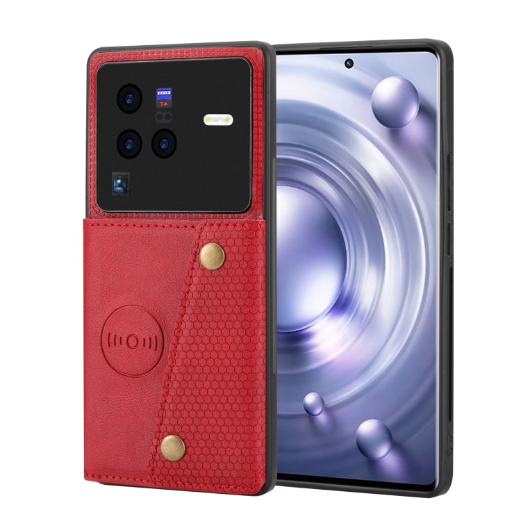 For vivo X80 Pro Double Buckle Card Slots Magnetic Phone Case