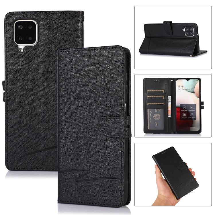 For Samsung Galaxy A12 Cross Texture Horizontal Flip Leather Phone Case