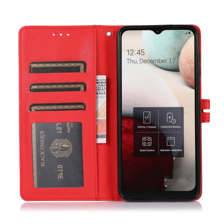 For Samsung Galaxy A12 Cross Texture Horizontal Flip Leather Phone Case