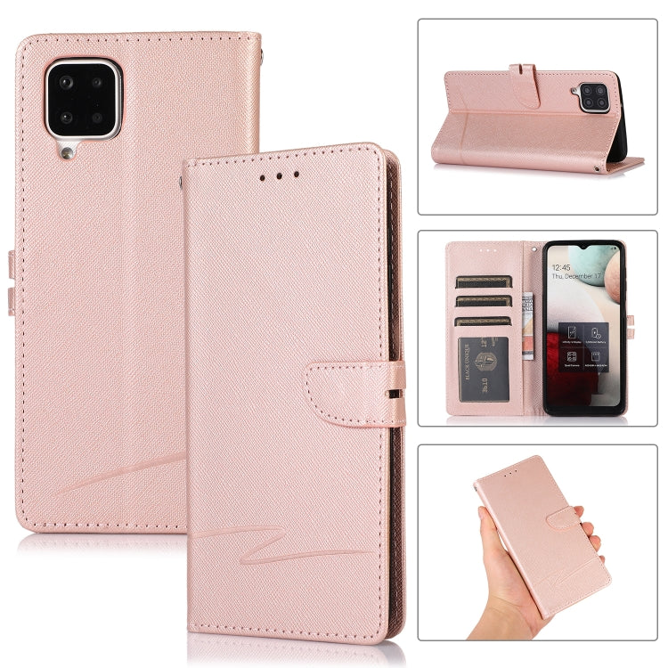 For Samsung Galaxy A12 Cross Texture Horizontal Flip Leather Phone Case