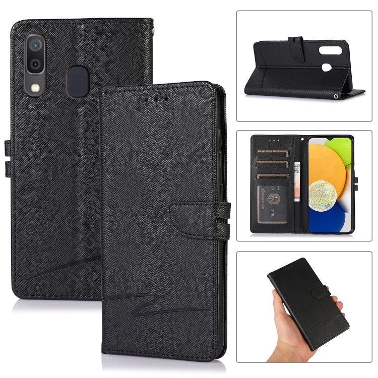 For Samsung Galaxy A20 Cross Texture Horizontal Flip Leather Phone Case