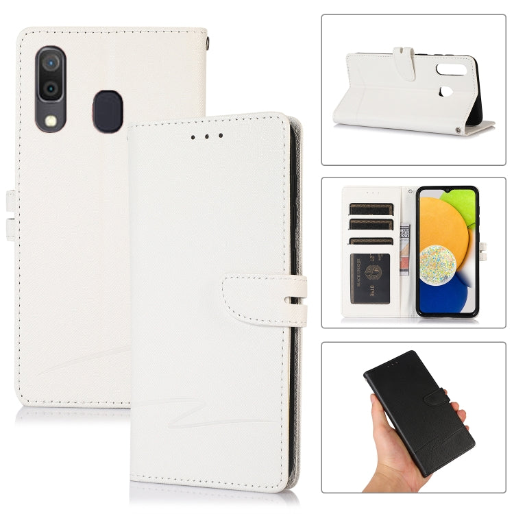 For Samsung Galaxy A20 Cross Texture Horizontal Flip Leather Phone Case
