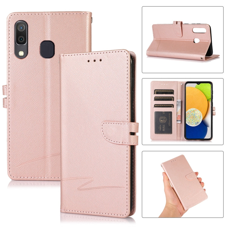 For Samsung Galaxy A20 Cross Texture Horizontal Flip Leather Phone Case