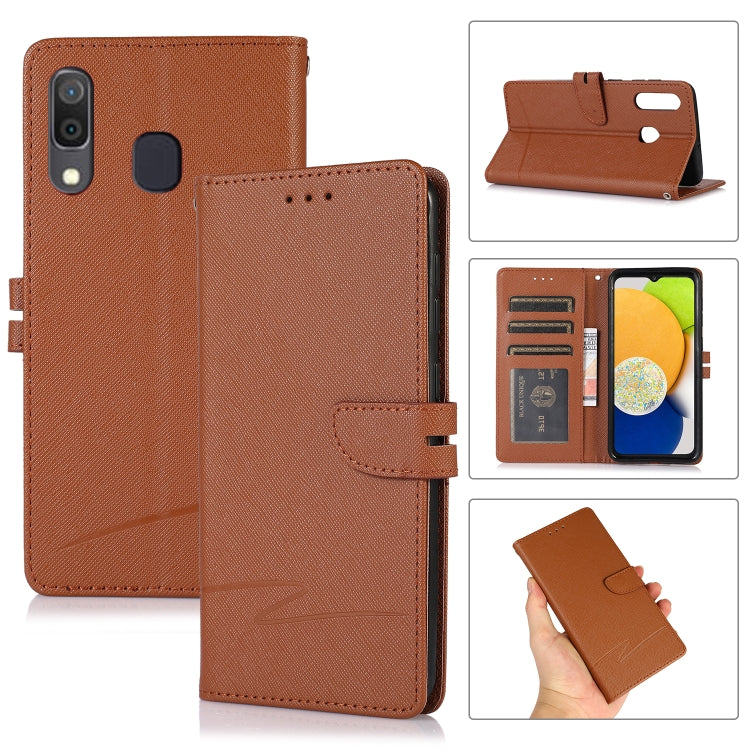 For Samsung Galaxy A20 Cross Texture Horizontal Flip Leather Phone Case