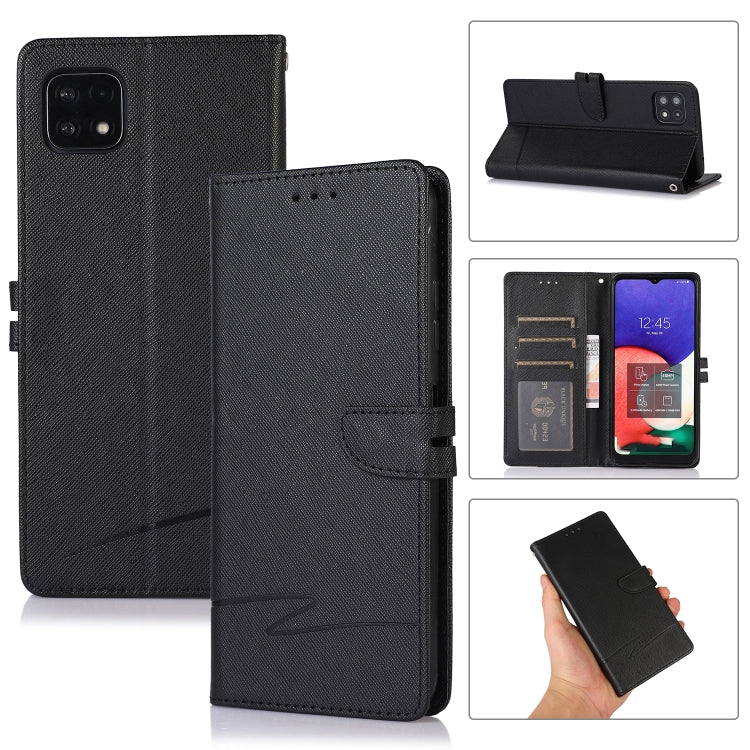 For Samsung Galaxy A22 5G Cross Texture Horizontal Flip Leather Phone Case
