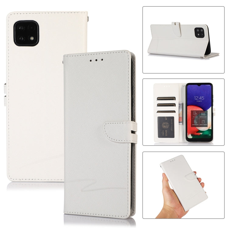 For Samsung Galaxy A22 5G Cross Texture Horizontal Flip Leather Phone Case