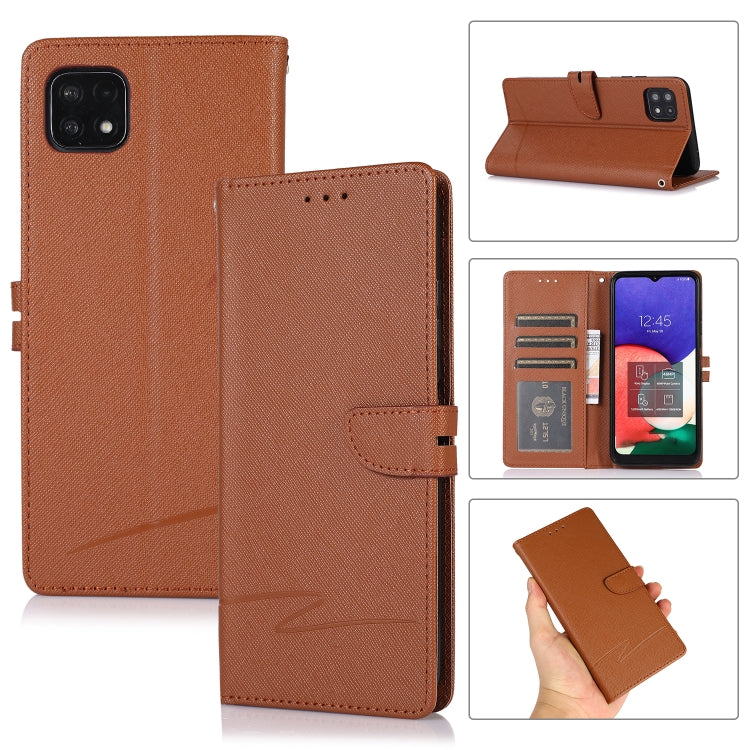 For Samsung Galaxy A22 5G Cross Texture Horizontal Flip Leather Phone Case