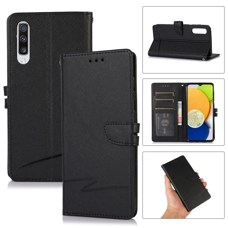 For Samsung Galaxy A50 Cross Texture Horizontal Flip Leather Phone Case
