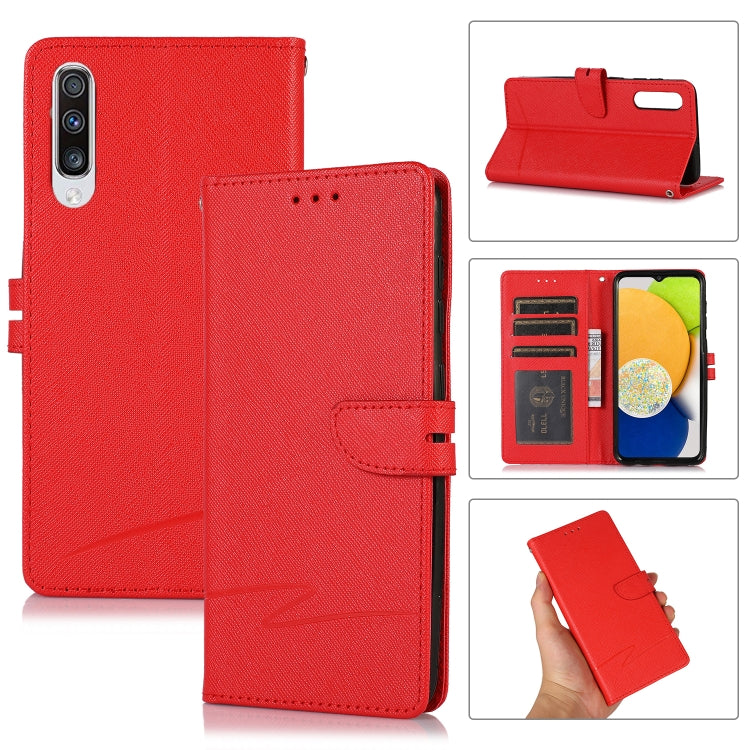 For Samsung Galaxy A50 Cross Texture Horizontal Flip Leather Phone Case