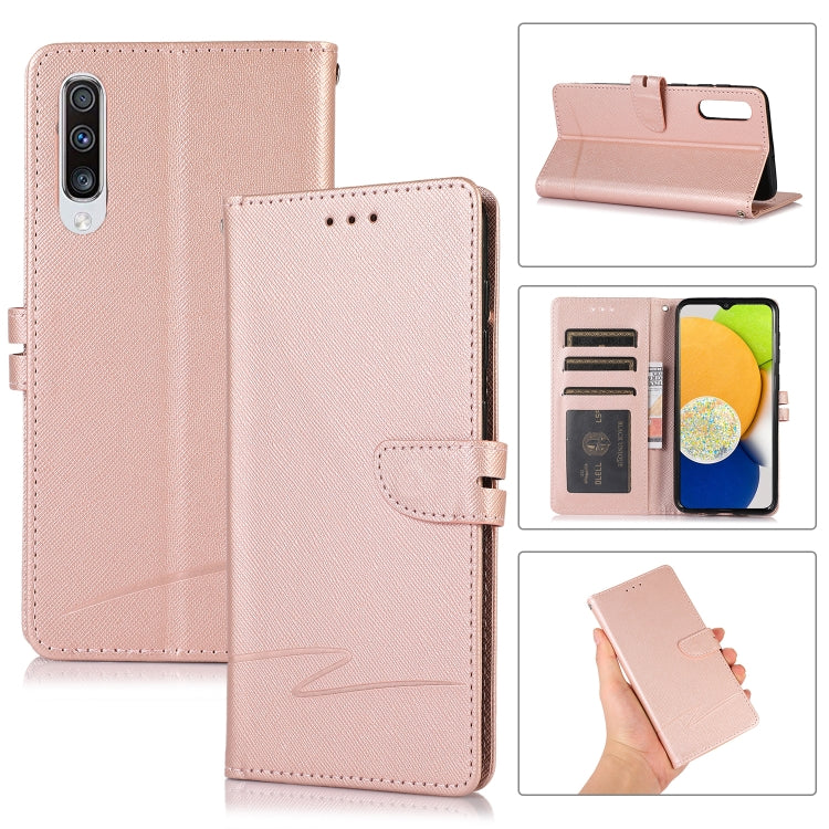 For Samsung Galaxy A50 Cross Texture Horizontal Flip Leather Phone Case