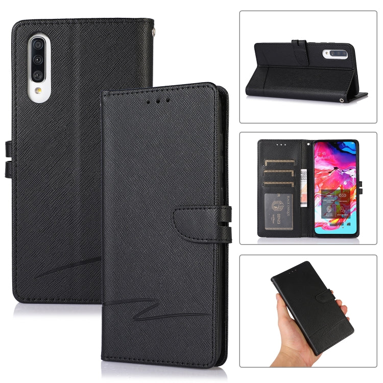 For Samsung Galaxy A70 Cross Texture Horizontal Flip Leather Phone Case