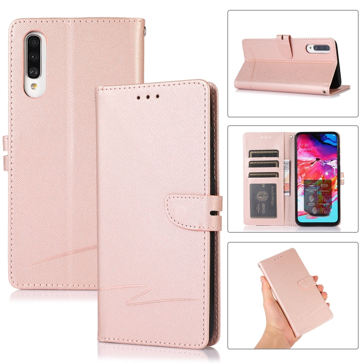 For Samsung Galaxy A70 Cross Texture Horizontal Flip Leather Phone Case