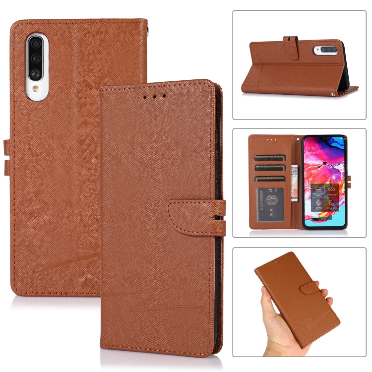 For Samsung Galaxy A70 Cross Texture Horizontal Flip Leather Phone Case