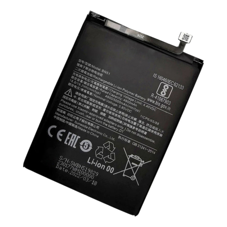 BN51 5000mAh Li-Polymer Battery Replacement For Xiaomi Redmi 8A / Redmi 8 / Redmi 8A Dual / Redmi 8A Pro