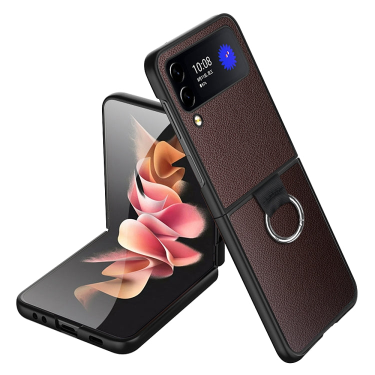 For Samsung Galaxy Z Flip4 Litchi Texture Protective Phone Case with Ring