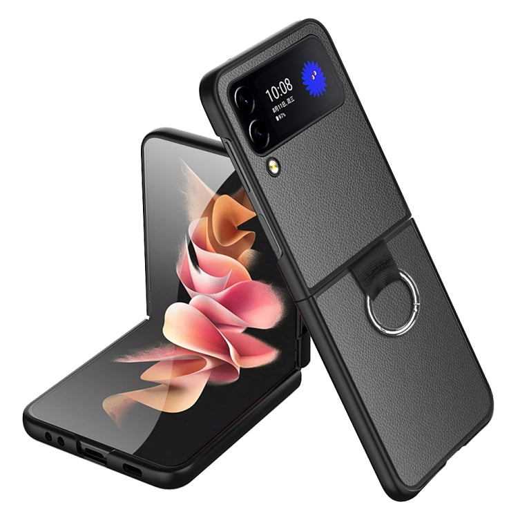 For Samsung Galaxy Z Flip4 Litchi Texture Protective Phone Case with Ring