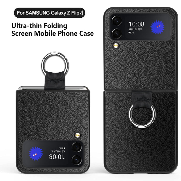For Samsung Galaxy Z Flip4 Litchi Texture Protective Phone Case with Ring