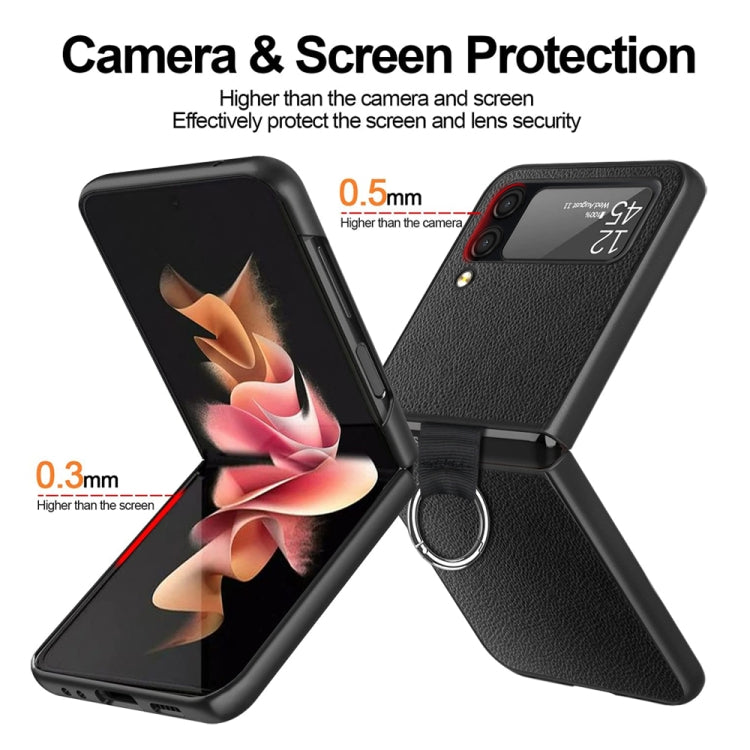 For Samsung Galaxy Z Flip4 Litchi Texture Protective Phone Case with Ring