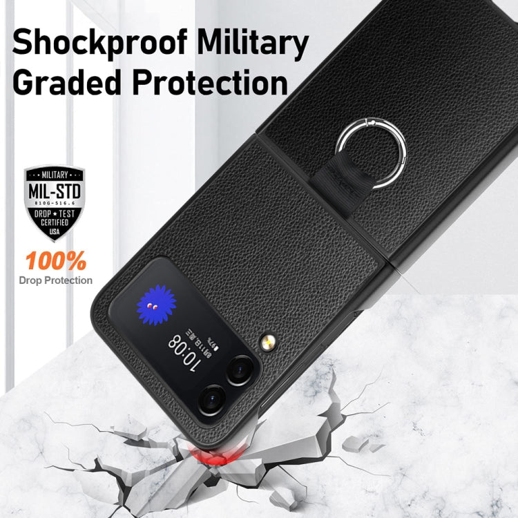 For Samsung Galaxy Z Flip4 Litchi Texture Protective Phone Case with Ring