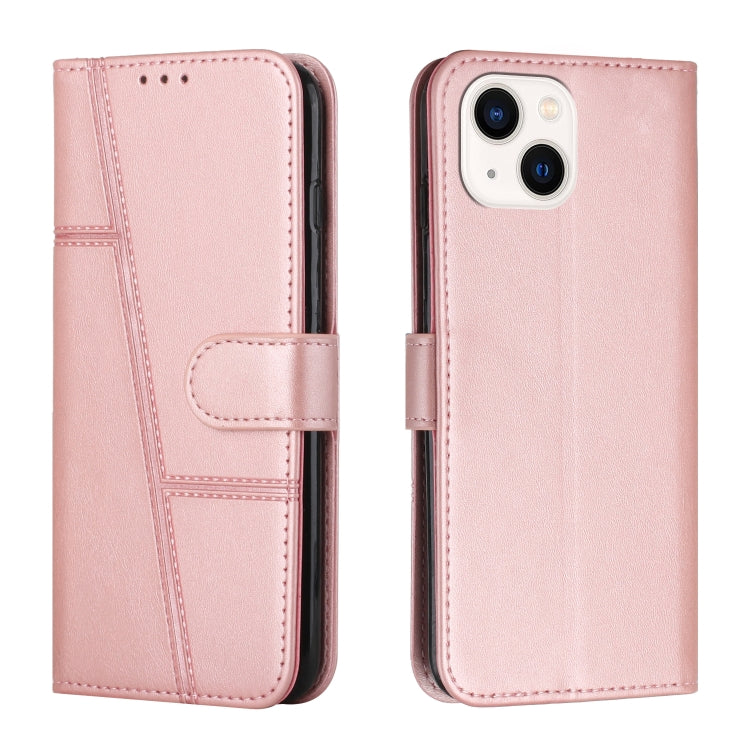 For iPhone 14 Stitching Calf Texture Buckle Leather Phone Case