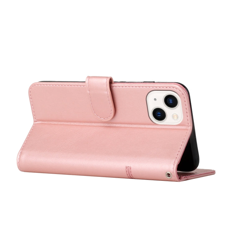 For iPhone 14 Stitching Calf Texture Buckle Leather Phone Case