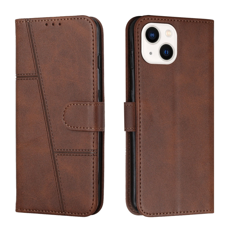 For iPhone 14 Stitching Calf Texture Buckle Leather Phone Case