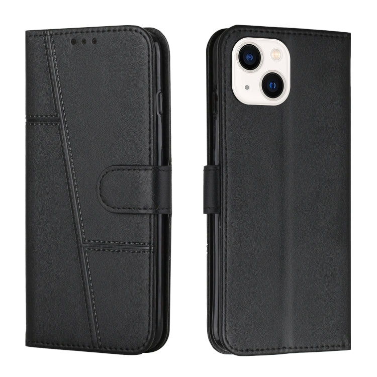 For iPhone 14 Stitching Calf Texture Buckle Leather Phone Case