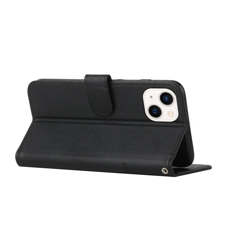 For iPhone 14 Stitching Calf Texture Buckle Leather Phone Case