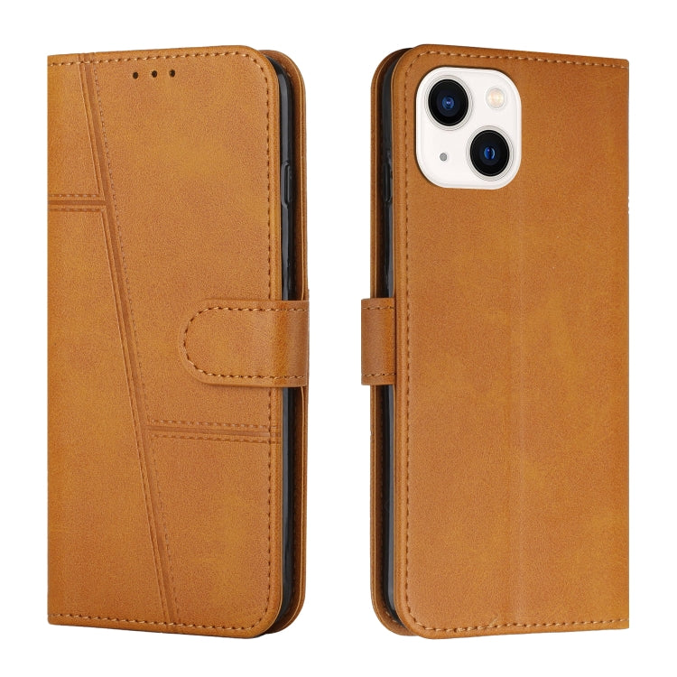 For iPhone 14 Plus Stitching Calf Texture Buckle Leather Phone Case