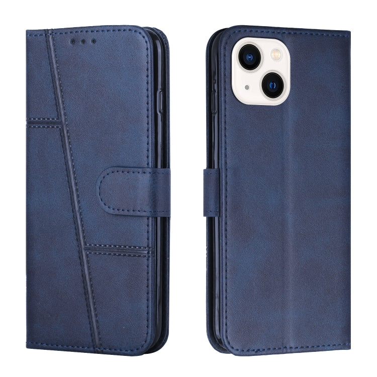 For iPhone 14 Plus Stitching Calf Texture Buckle Leather Phone Case