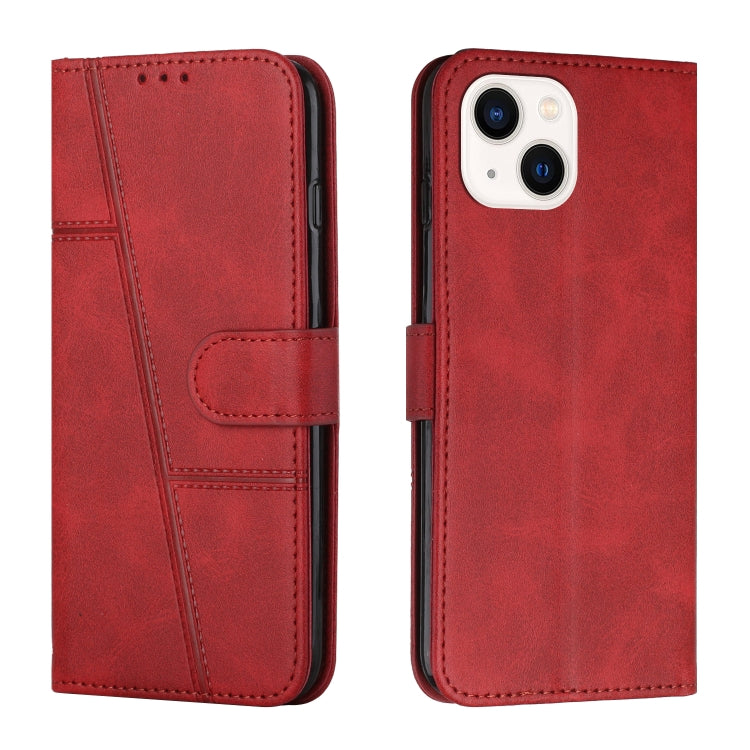 For iPhone 14 Plus Stitching Calf Texture Buckle Leather Phone Case