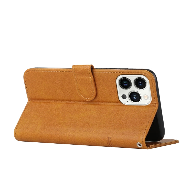 For iPhone 14 Pro Max Stitching Calf Texture Buckle Leather Phone Case
