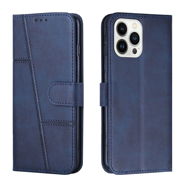 For iPhone 14 Pro Max Stitching Calf Texture Buckle Leather Phone Case