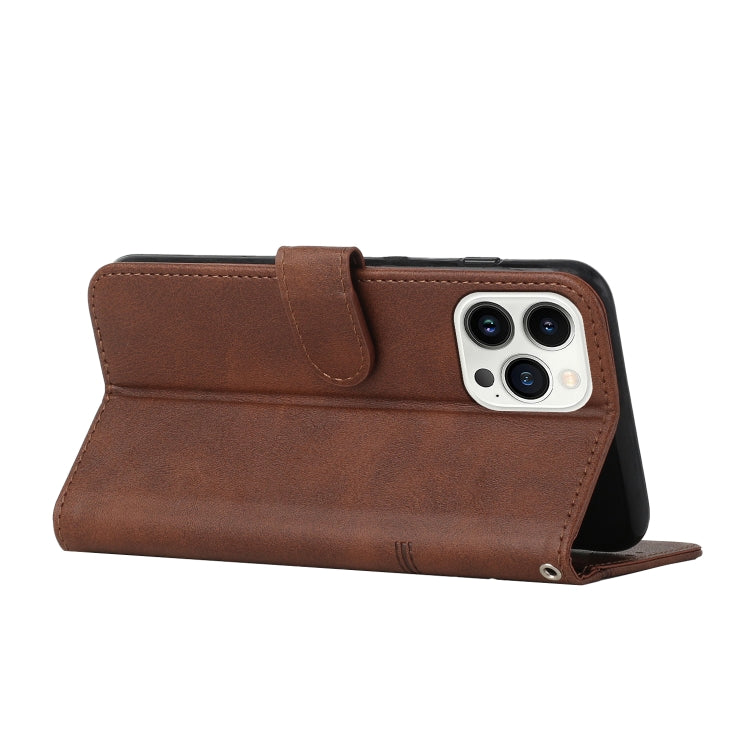 For iPhone 14 Pro Max Stitching Calf Texture Buckle Leather Phone Case