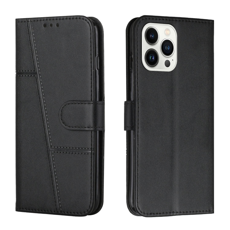 For iPhone 14 Pro Max Stitching Calf Texture Buckle Leather Phone Case