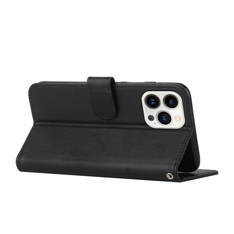 For iPhone 14 Pro Max Stitching Calf Texture Buckle Leather Phone Case