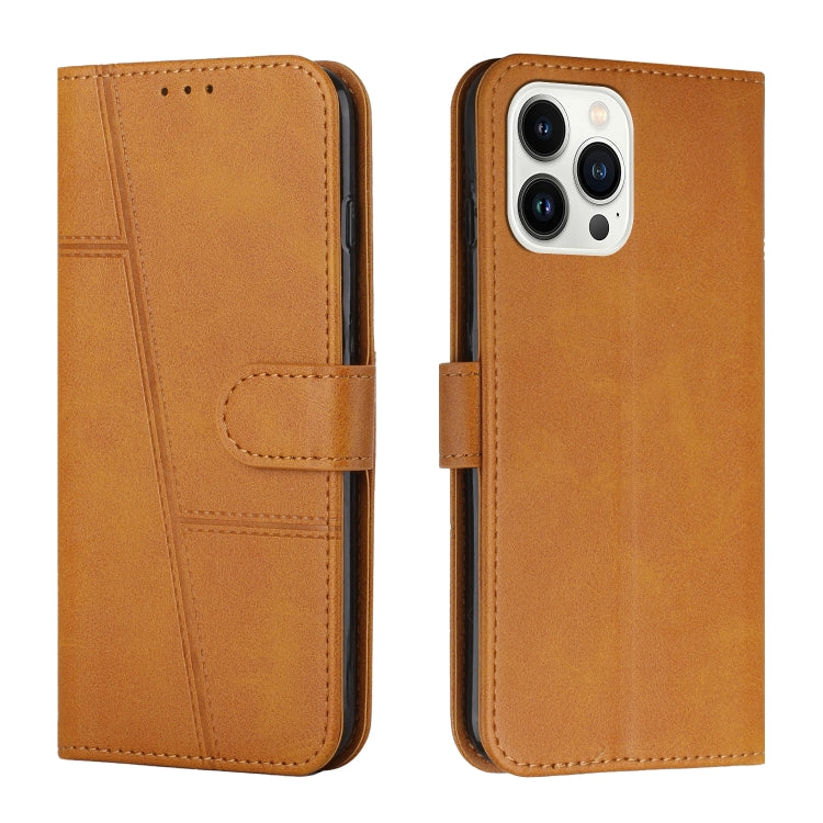 For iPhone 14 Pro Stitching Calf Texture Buckle Leather Phone Case