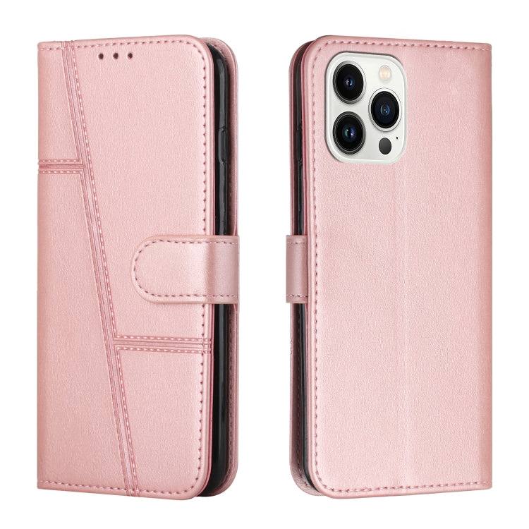 For iPhone 14 Pro Stitching Calf Texture Buckle Leather Phone Case