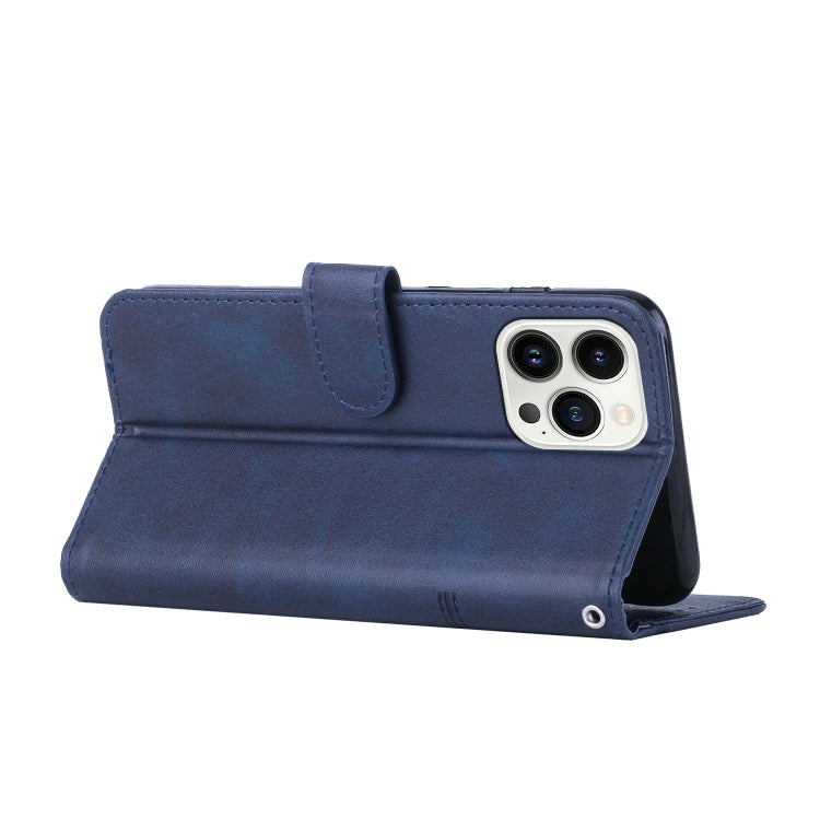 For iPhone 14 Pro Stitching Calf Texture Buckle Leather Phone Case