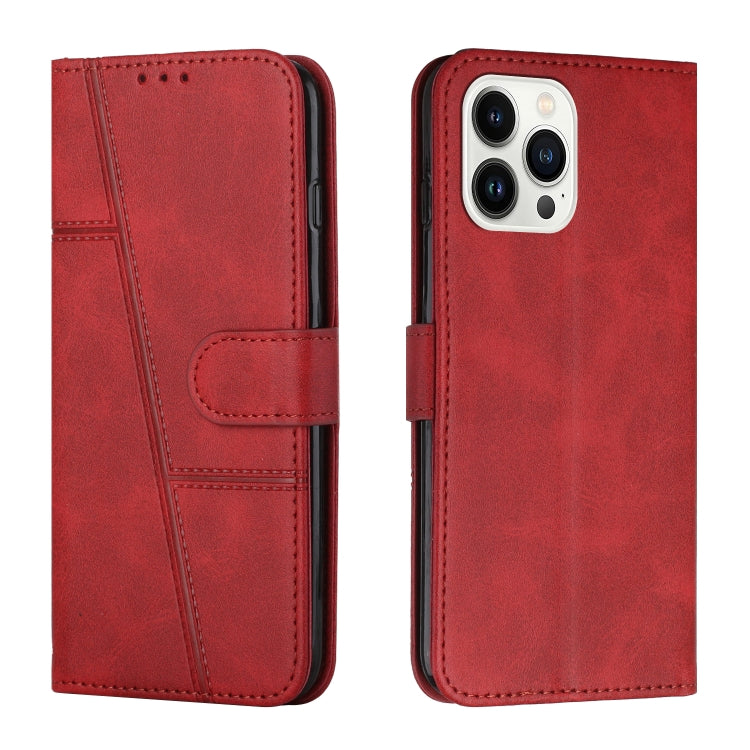 For iPhone 14 Pro Stitching Calf Texture Buckle Leather Phone Case