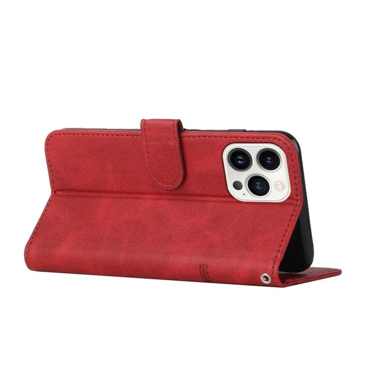 For iPhone 14 Pro Stitching Calf Texture Buckle Leather Phone Case