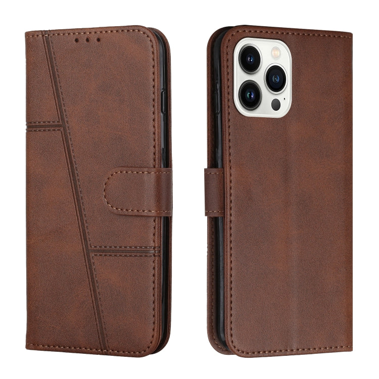 For iPhone 14 Pro Stitching Calf Texture Buckle Leather Phone Case