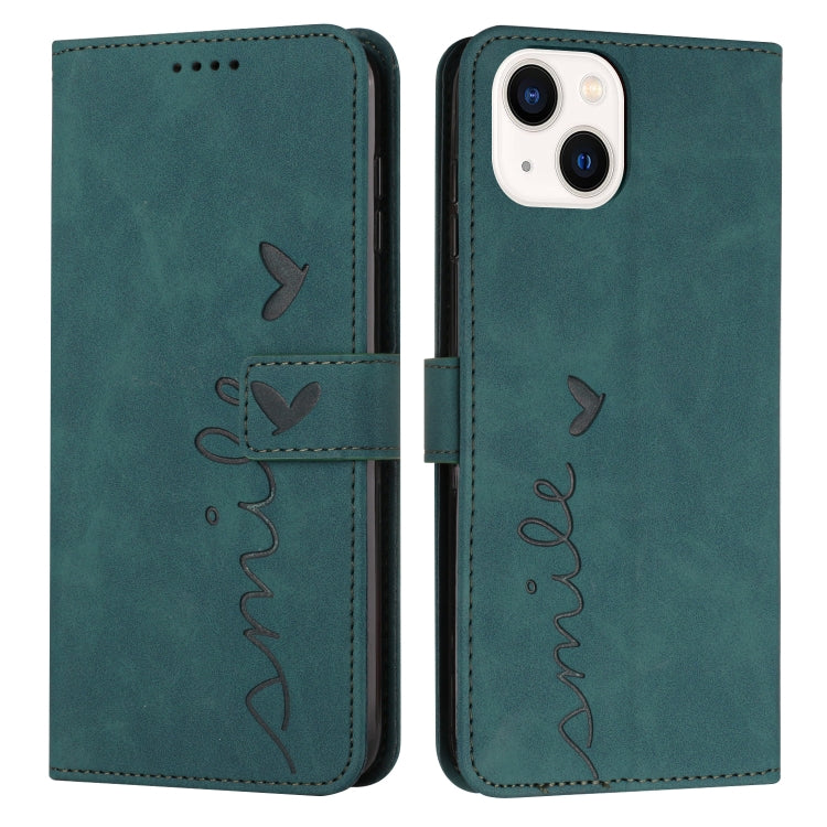 For iPhone 14 Plus Skin Feel Heart Pattern Leather Phone Case