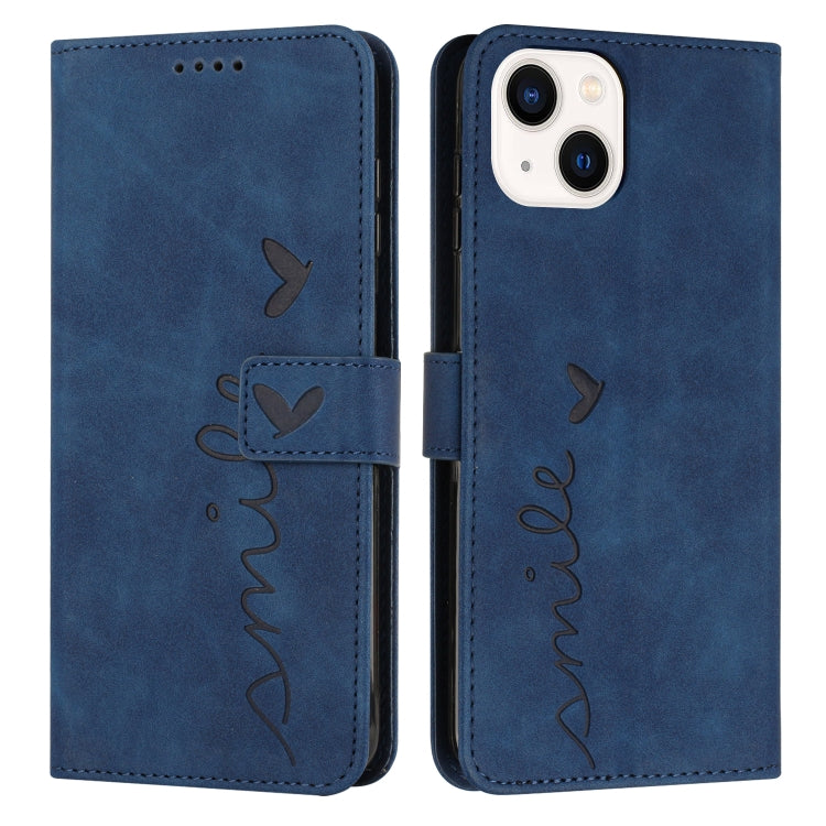 For iPhone 14 Plus Skin Feel Heart Pattern Leather Phone Case