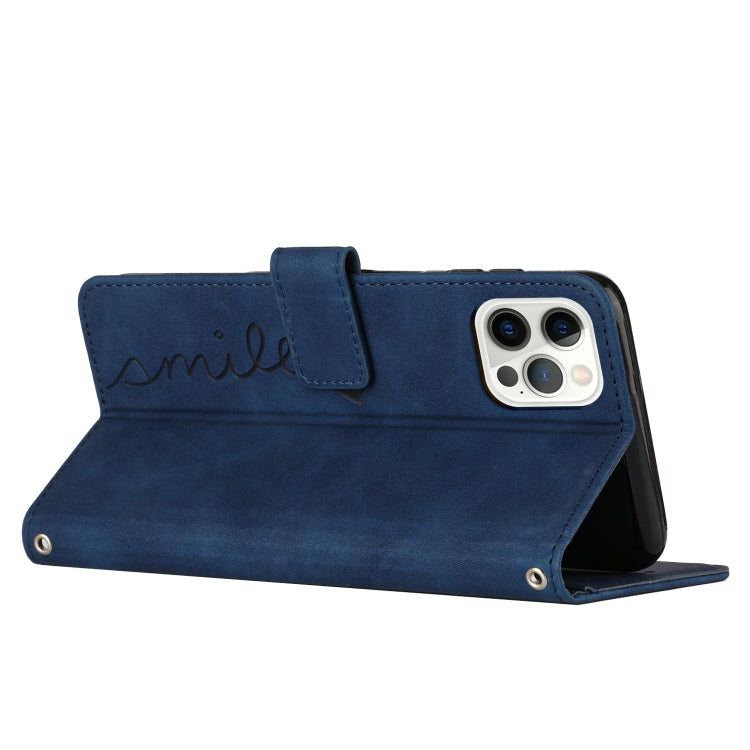 For iPhone 14 Pro Max Skin Feel Heart Pattern Leather Phone Case With Lanyard