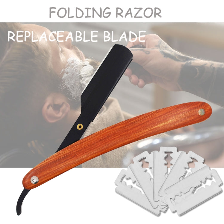 H-5 Men Replaceable Blade Folding Straight Razor Shaving Stand Grooming Kit(Long Walnut Handle)
