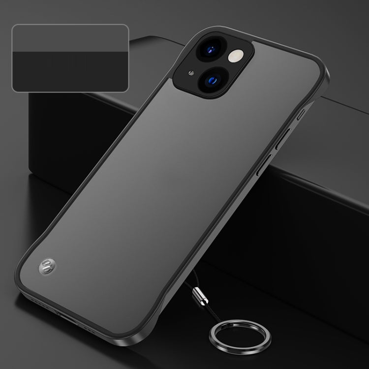 For iPhone 14 Plus Metal Lens Frosted Finger Ring Strap Phone Case